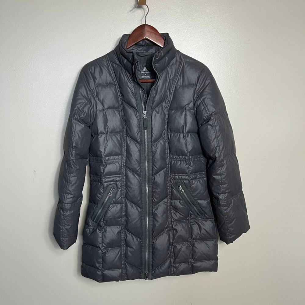 Prana Devan Charcoal Gray Quilted Down Jacket Water Resistant Women Size Medium